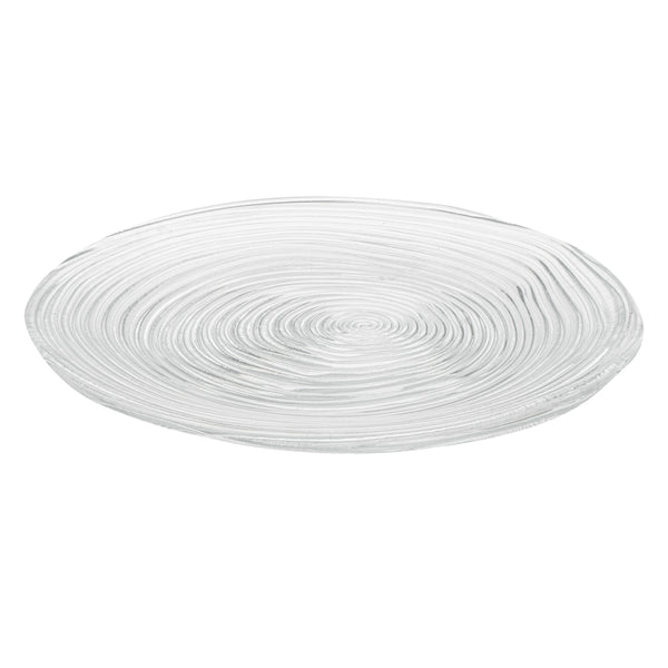 Restaurantware Vetri Round Clear Glass Swirl Plate - 9 1/2" X 9 1/2" X 3/4" - 6 Count Box