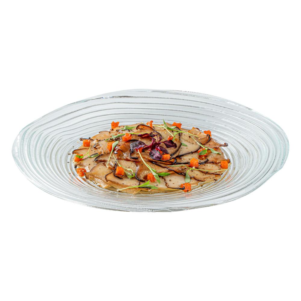 restaurantware Vetri Round Clear Glass Swirl Plate - 9 1/2" x 9 1/2" x 3/4" - 6 count box