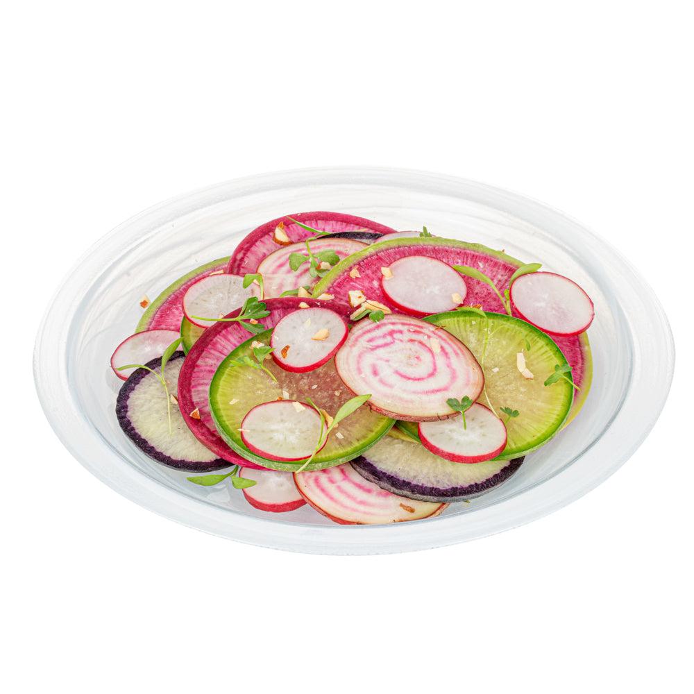 restaurantware Vetri Round White Glass Solar Plate - 8 1/4" x 8 1/4" x 3/4" - 6 count box