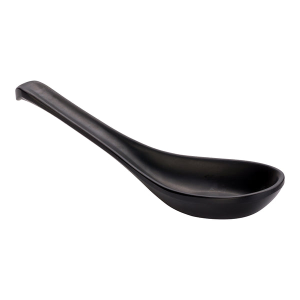 Restaurantware Voga 1 Oz Black Melamine Tasting Spoon - Japonais Curva - 5 3/4" X 1 1/2" X 1" - 10 Count Box