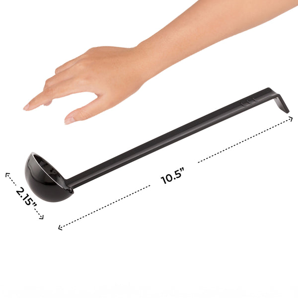 Restaurantware Voga 1 Oz Black Plastic Sauce Ladle - 10 1/2" - 1 Count Box