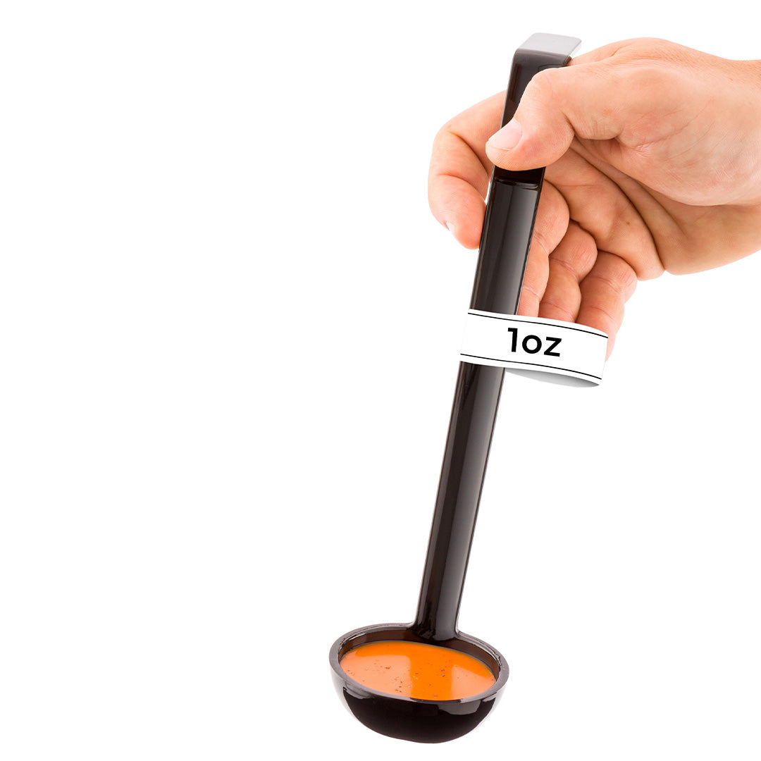 restaurantware Voga 1 oz Black Plastic Sauce Ladle - 10 1/2" - 1 count box