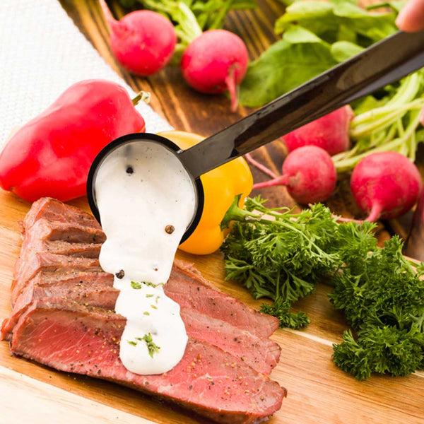 Restaurantware Voga 1 Oz Black Plastic Sauce Ladle - 13" - 1 Count Box