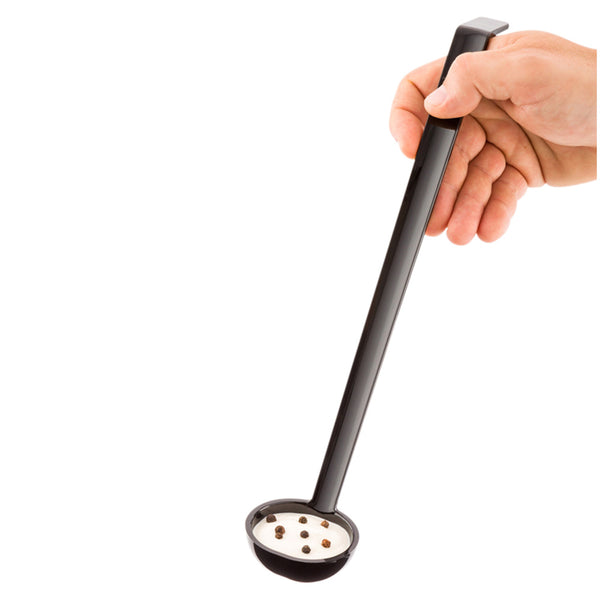 Restaurantware Voga 1 Oz Black Plastic Sauce Ladle - 13" - 1 Count Box