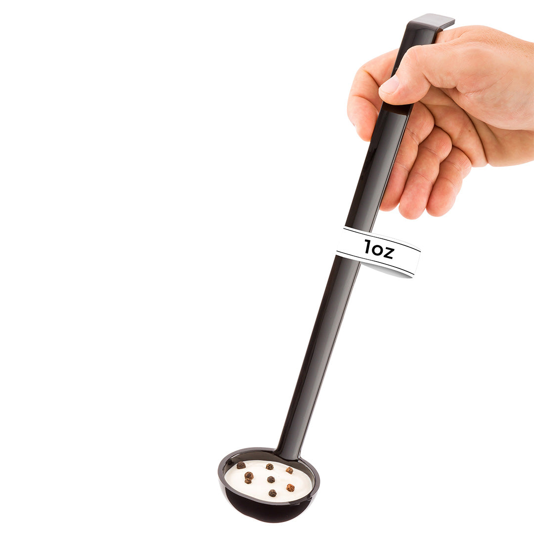 restaurantware Voga 1 oz Black Plastic Sauce Ladle - 13" - 1 count box