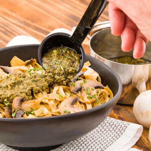 Restaurantware Voga 1 Oz Black Plastic Sauce Ladle - 8 1/2" - 1 Count Box