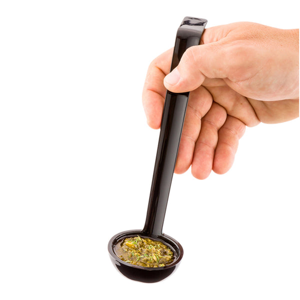 Restaurantware Voga 1 Oz Black Plastic Sauce Ladle - 8 1/2" - 1 Count Box