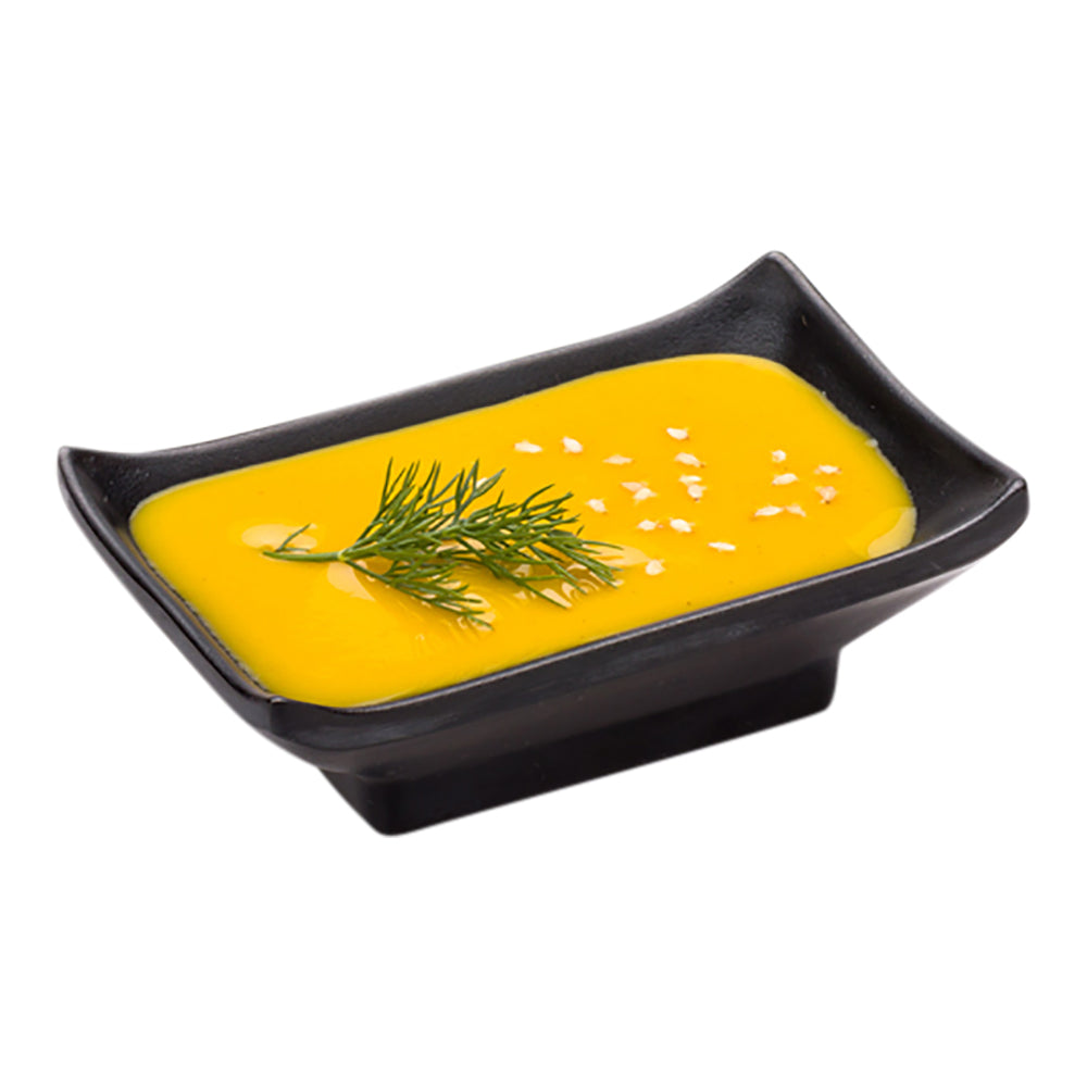 restaurantware Voga 1 oz Rectangle Black Melamine Sauce Dish - Japonais - 4" x 2 1/2" x 1 1/4" - 10 count box