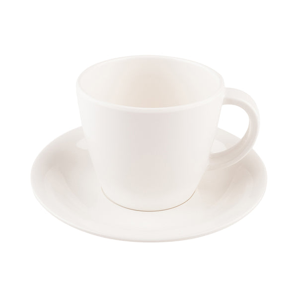 Restaurantware Voga 10 Oz Round White Melamine Coffee Cup And Saucer Plate - 10 Sets - 6" X 6" X 3" - 10 Count Box