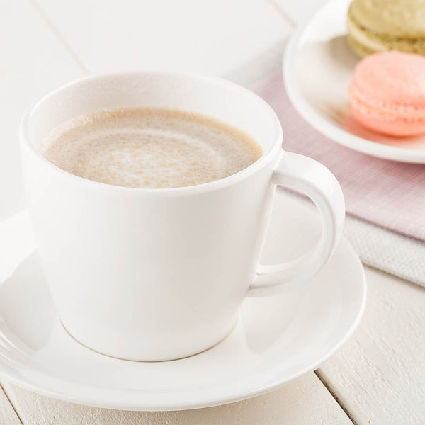 Restaurantware Voga 10 Oz Round White Melamine Coffee Cup And Saucer Plate - 10 Sets - 6" X 6" X 3" - 10 Count Box