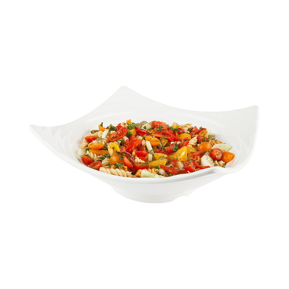 restaurantware Voga 128 oz Square White Melamine Serving Bowl - Square Orb - 13" x 13" x 3 1/2" - 2 count box