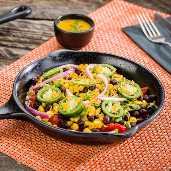 Restaurantware Voga 16 Oz Black Melamine Serving Dish With Handle - Faux Cast Iron - 13" X 8 3/4" X 1 1/2" - 6 Count Box