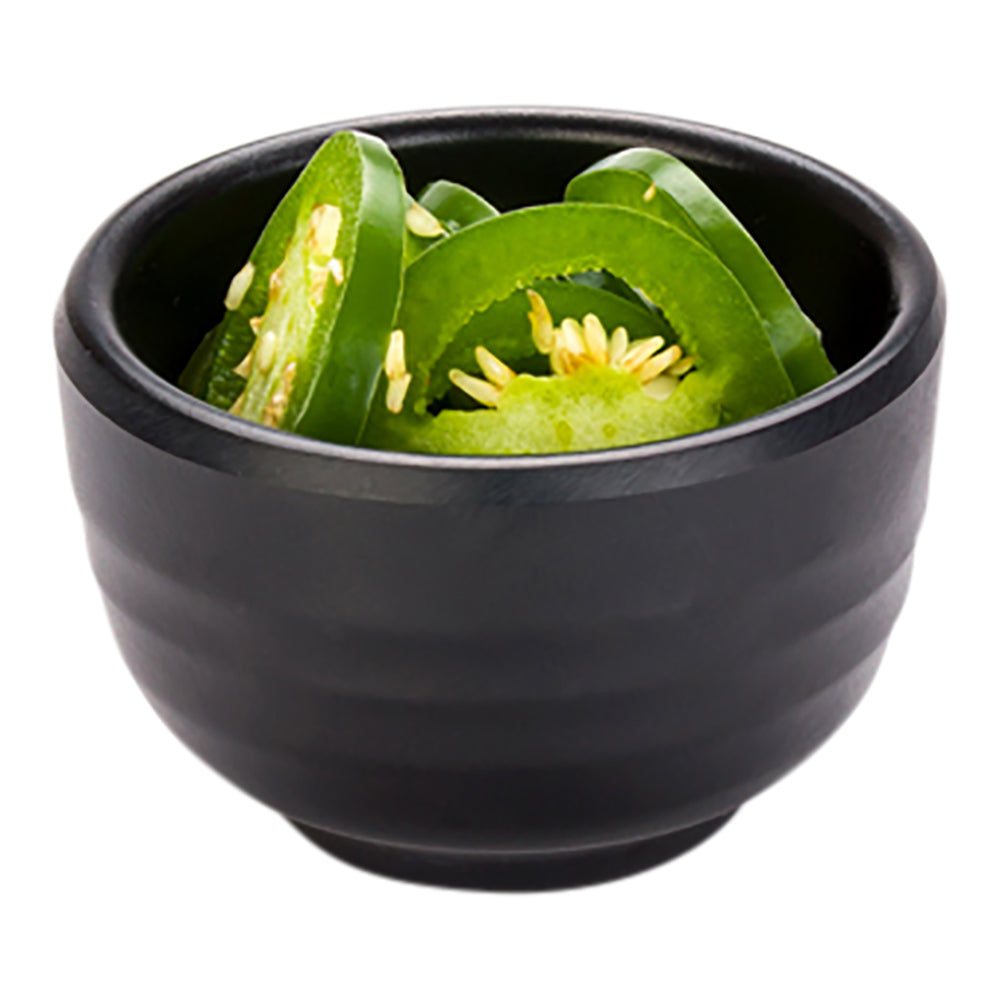 restaurantware Voga 2 oz Round Black Melamine Condiment Cup - Japonais - 2 1/2" x 2 1/2" x 1 1/2" - 10 count box
