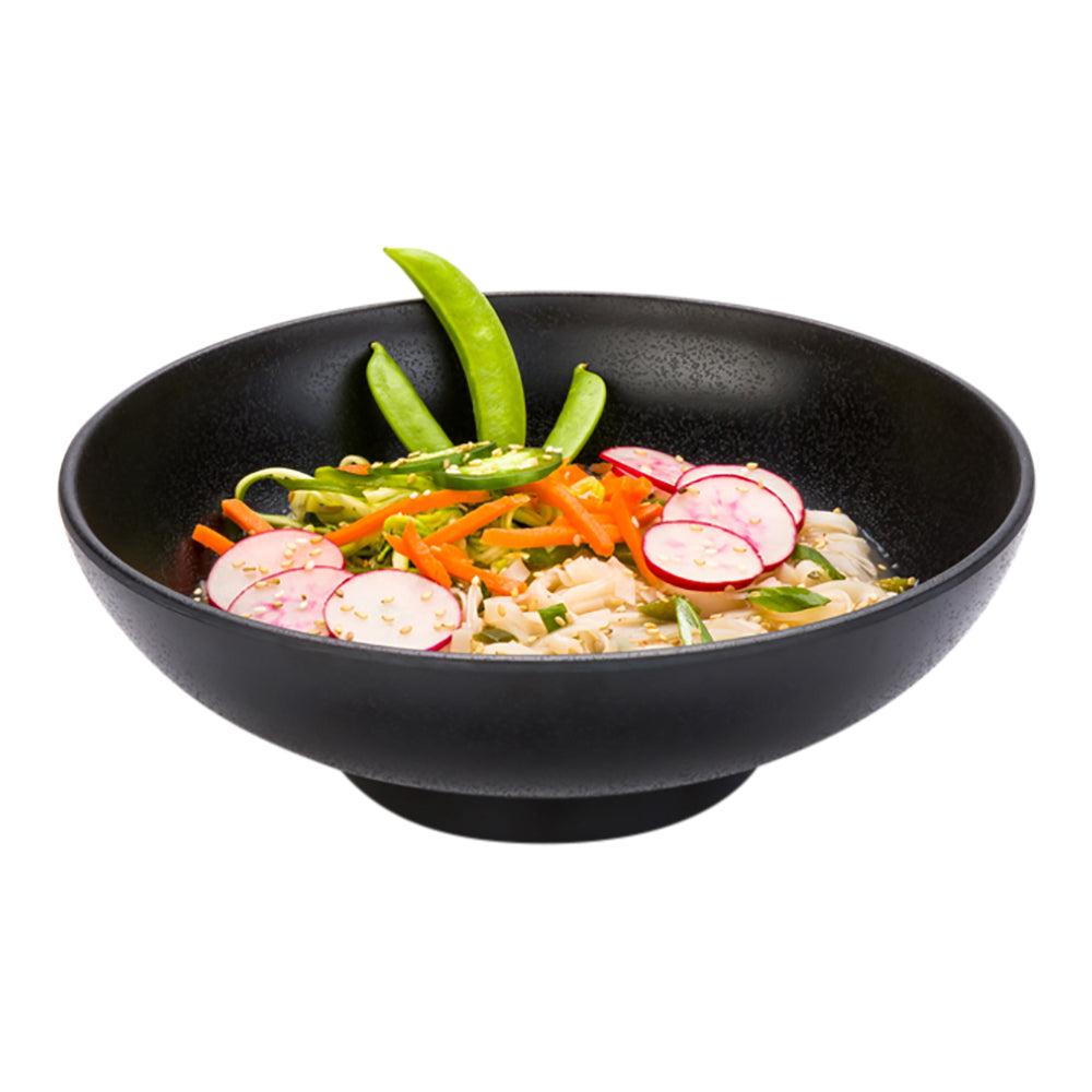 restaurantware Voga 27 oz Black Melamine Large Bowl - Japonais Faux Stone Speckled - 9" x 9" x 2 1/2" - 2 count box
