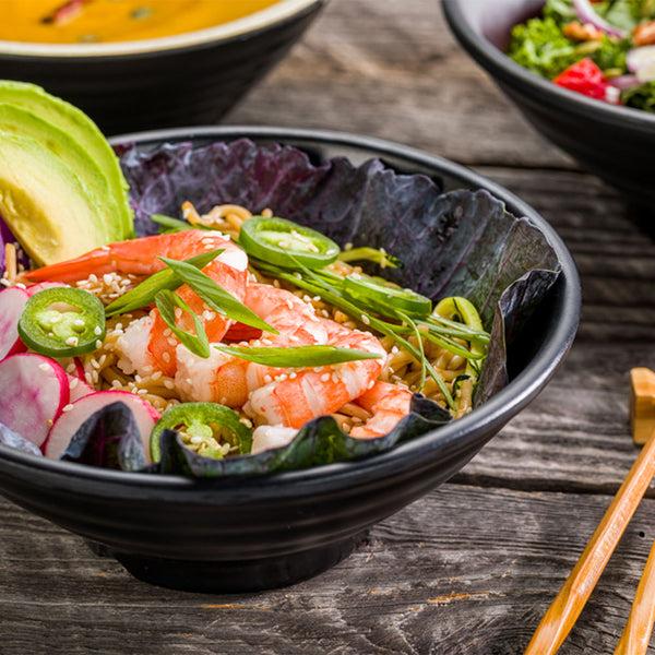 Restaurantware Voga 27 Oz Round Black Melamine Large Bowl - Japonais Faux Stone - 7 3/4" X 7 3/4" X 3" - 2 Count Box