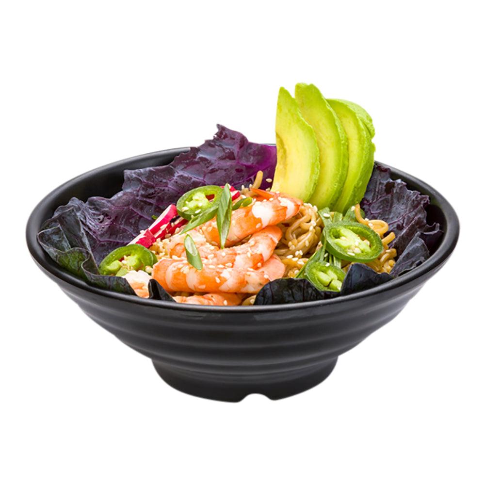 restaurantware Voga 27 oz Round Black Melamine Large Bowl - Japonais Faux Stone - 7 3/4" x 7 3/4" x 3" - 2 count box