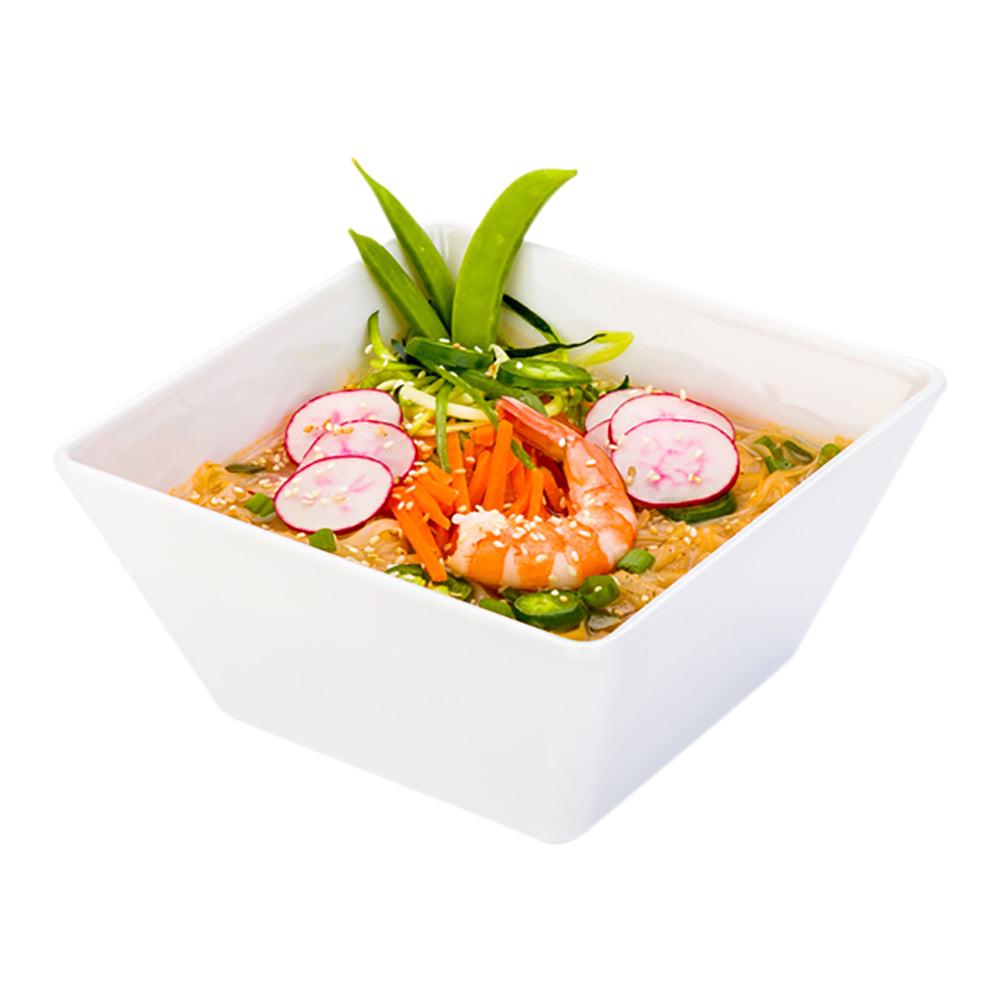 restaurantware Voga 45 oz Square White Melamine Serving Bowl - Classic - 7" x 7" x 3 1/4" - 10 count box