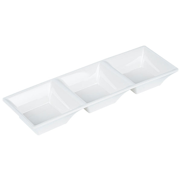 Restaurantware Voga 5 Oz Square White Melamine Triplets Set - 8 3/4" X 2 3/4" X 1" - 10 Count Box
