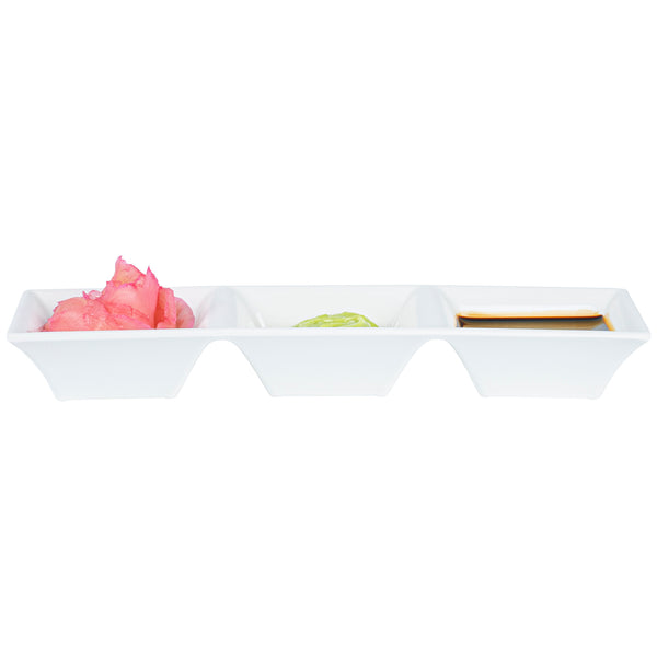 Restaurantware Voga 5 Oz Square White Melamine Triplets Set - 8 3/4" X 2 3/4" X 1" - 10 Count Box
