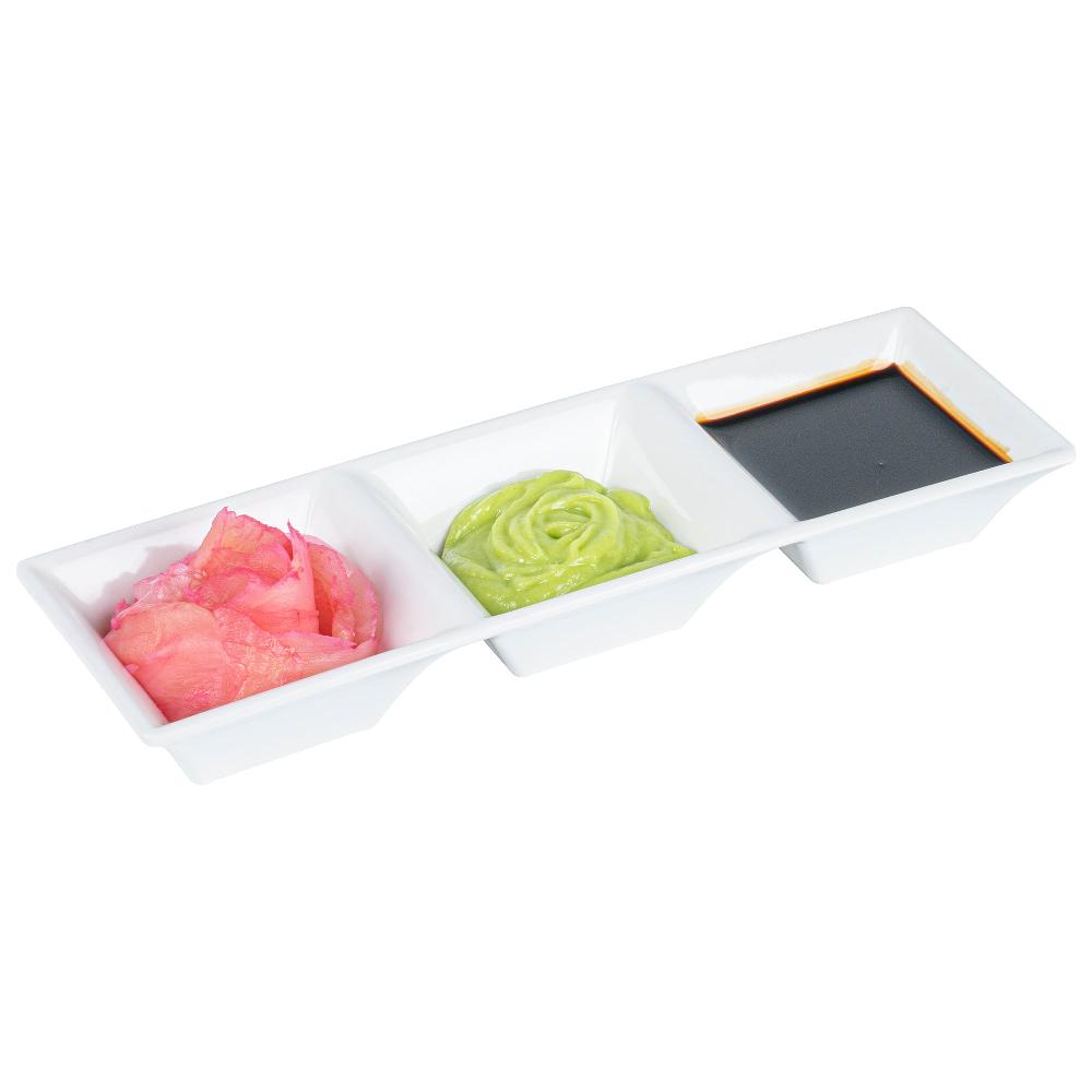 restaurantware Voga 5 oz Square White Melamine Triplets Set - 8 3/4" x 2 3/4" x 1" - 10 count box