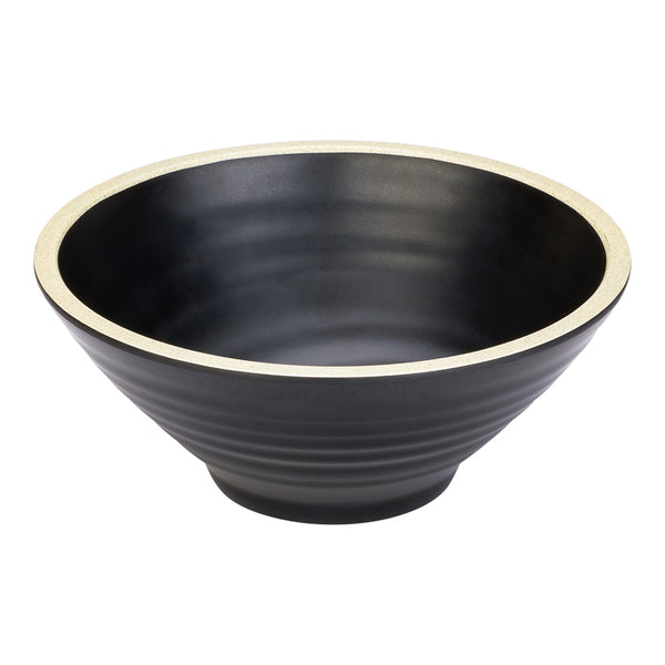 Restaurantware Voga 53 Oz Black Melamine Rippled Bowl - Japonais Faux Granite Rim - 7 1/4" X 7 1/4" X 3" - 2 Count Box
