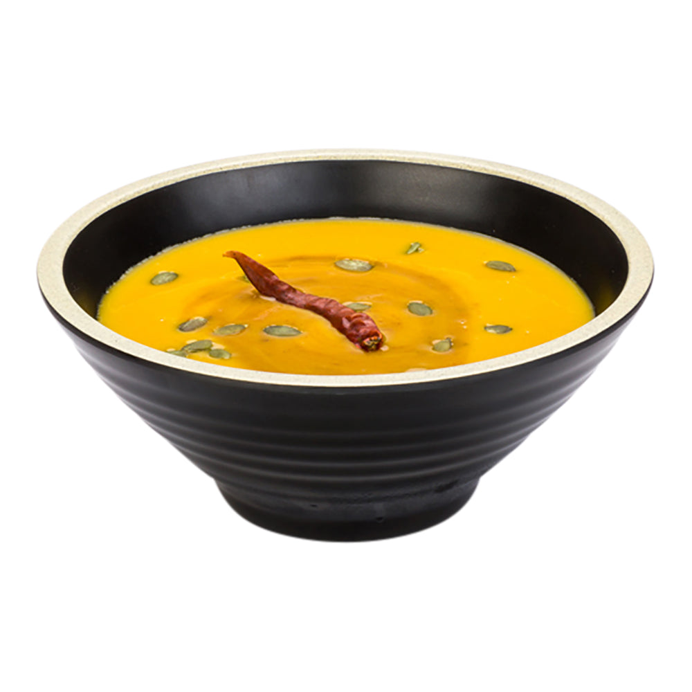 restaurantware Voga 53 oz Black Melamine Rippled Bowl - Japonais Faux Granite Rim - 7 1/4" x 7 1/4" x 3" - 2 count box