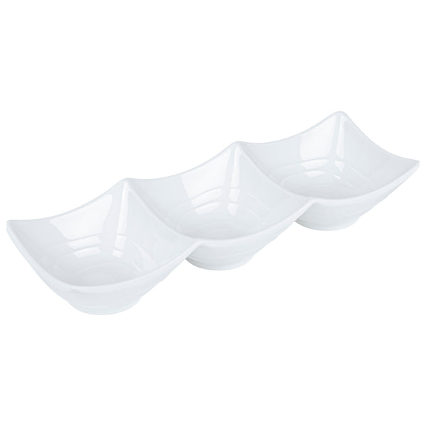 Restaurantware Voga 9 Oz Square White Melamine Triplets Set - 9 1/2" X 3 1/4" X 1 3/4" - 10 Count Box