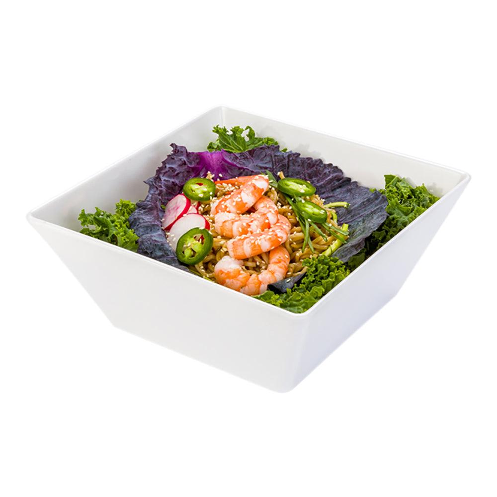 restaurantware Voga 96 oz Square White Melamine Serving Bowl - Classic - 9 1/2" x 9 1/2" x 4" - 6 count box