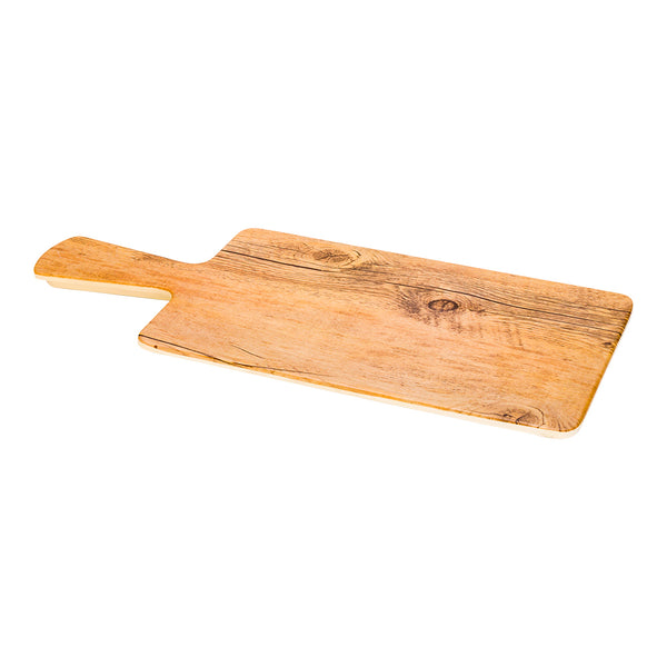 Restaurantware Voga Countryside Brown Melamine Serving Board - Faux Wood With Handle - 16 1/2" X 7" X 1/2" - 1 Count Box