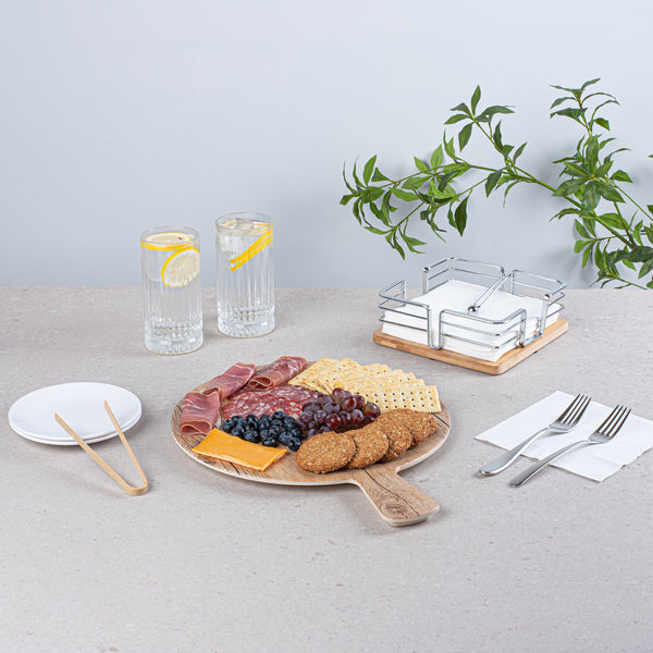 Restaurantware Voga Countryside Round Brown Melamine Serving Board - Faux Wood With Handle - 16 1/2" X 12 1/2" X 1/2" - 1 Count Box