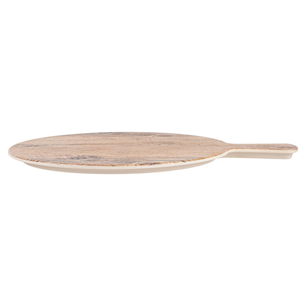 Restaurantware Voga Countryside Round Brown Melamine Serving Board - Faux Wood With Handle - 16 1/2" X 12 1/2" X 1/2" - 1 Count Box