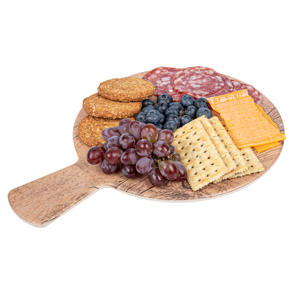 Restaurantware Voga Countryside Round Brown Melamine Serving Board - Faux Wood With Handle - 12 1/2" X 9" X 1/2" - 1 Count Box