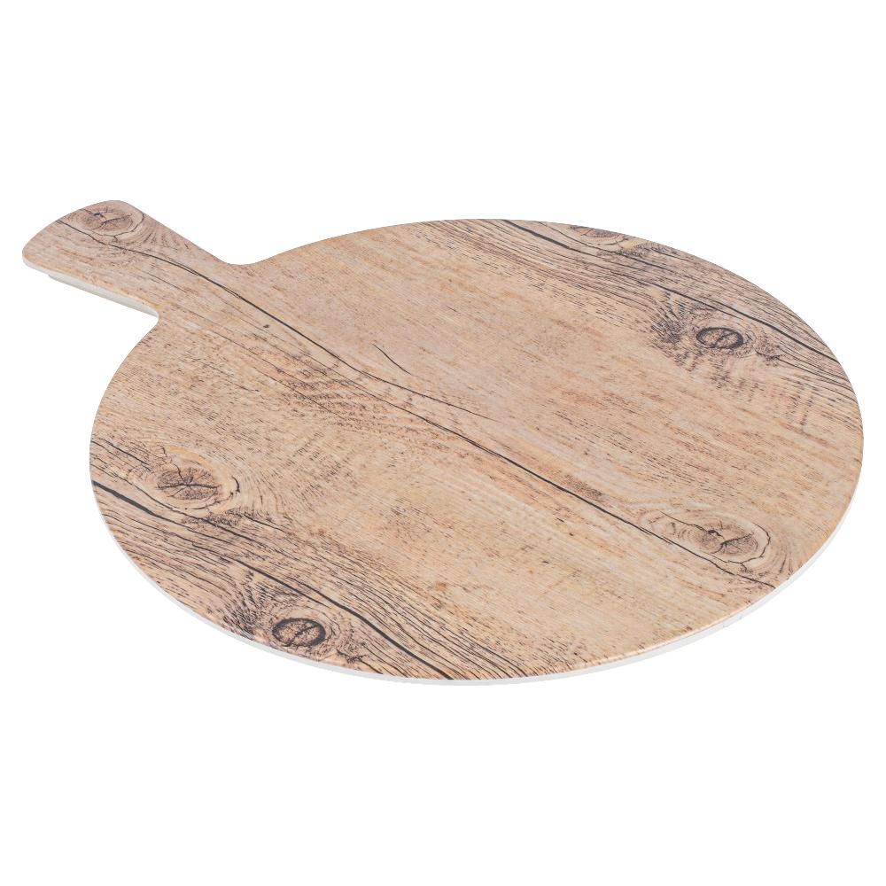 restaurantware Voga Countryside Round Brown Melamine Serving Board - Faux Wood with Handle - 16 1/2" x 12 1/2" x 1/2" - 1 count box