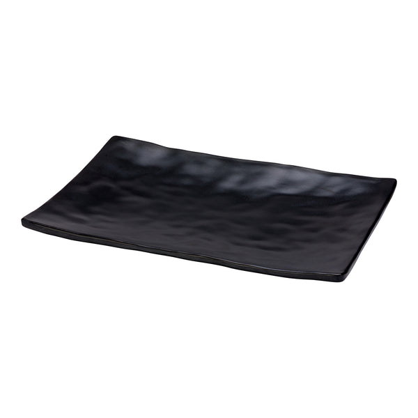 Restaurantware Voga Rectangle Black Melamine Medium Plate - Japonais Faux Slate - 9 3/4" X 6 3/4" - 4 Count Box