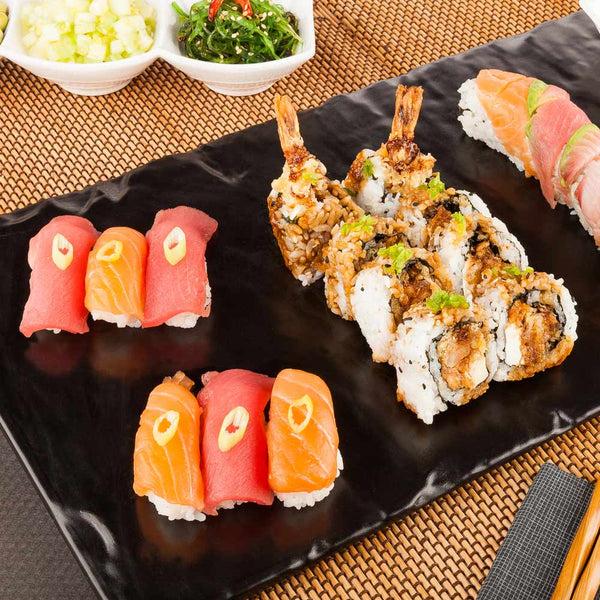 Restaurantware Voga Rectangle Black Melamine Plate - Japonais Slate - 10" X 20" X 3/4" - 4 Count Box