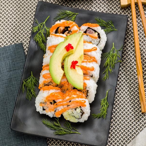 Restaurantware Voga Rectangle Black Melamine Small Plate - Japonais Faux Slate - 7 3/4" X 5 1/2" - 4 Count Box