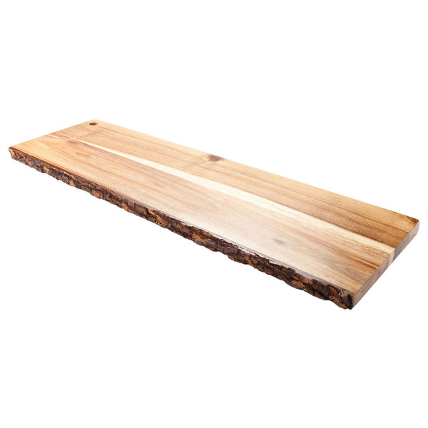 Restaurantware Voga Rectangle Natural Acacia Serving Board - Varnished Bark Edges - 22 3/4" X 7" X 3/4" - 1 Count Box