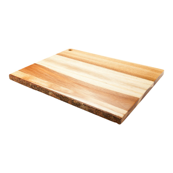 Restaurantware Voga Rectangle Natural Acacia Serving Board - Varnished Bark Edges - 16" X 11" X 3/4" - 1 Count Box