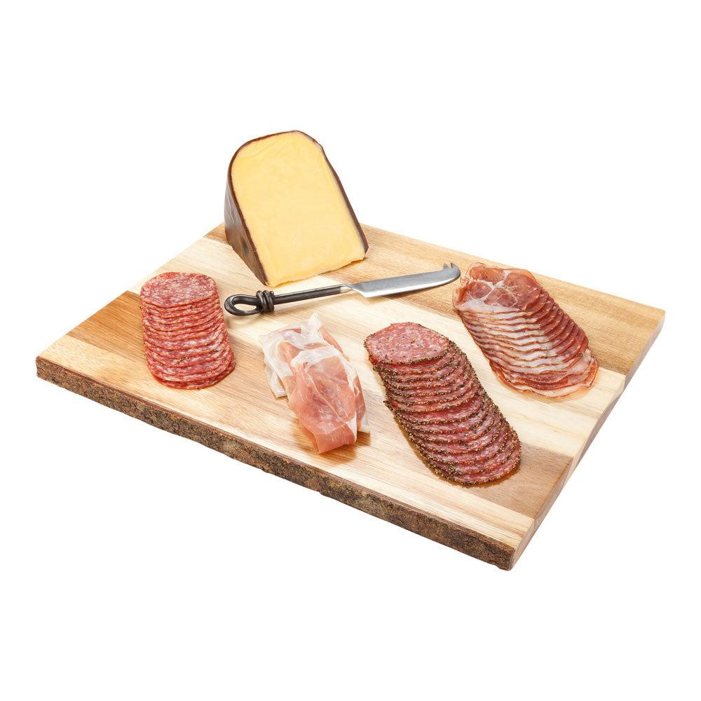 restaurantware Voga Rectangle Natural Acacia Serving Board - Varnished Bark Edges - 16" x 11" x 3/4" - 1 count box