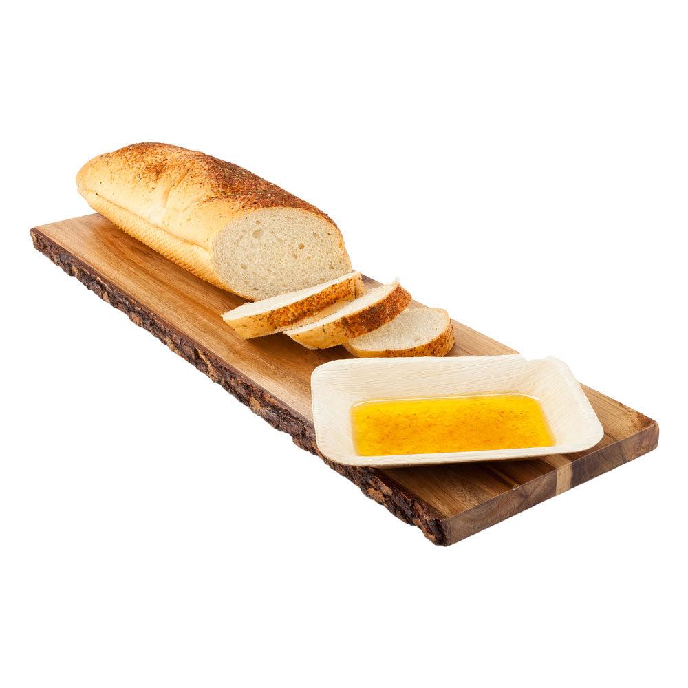 restaurantware Voga Rectangle Natural Acacia Serving Board - Varnished Bark Edges - 22 3/4" x 7" x 3/4" - 1 count box