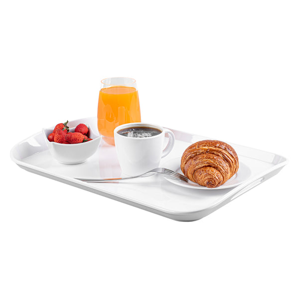 Restaurantware Voga Rectangle White Melamine Serving Tray - With Handles - 18" X 12 1/2" X 1 3/4" - 1 Count Box