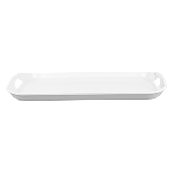 Restaurantware Voga Rectangle White Melamine Serving Tray - With Handles - 18" X 12 1/2" X 1 3/4" - 1 Count Box