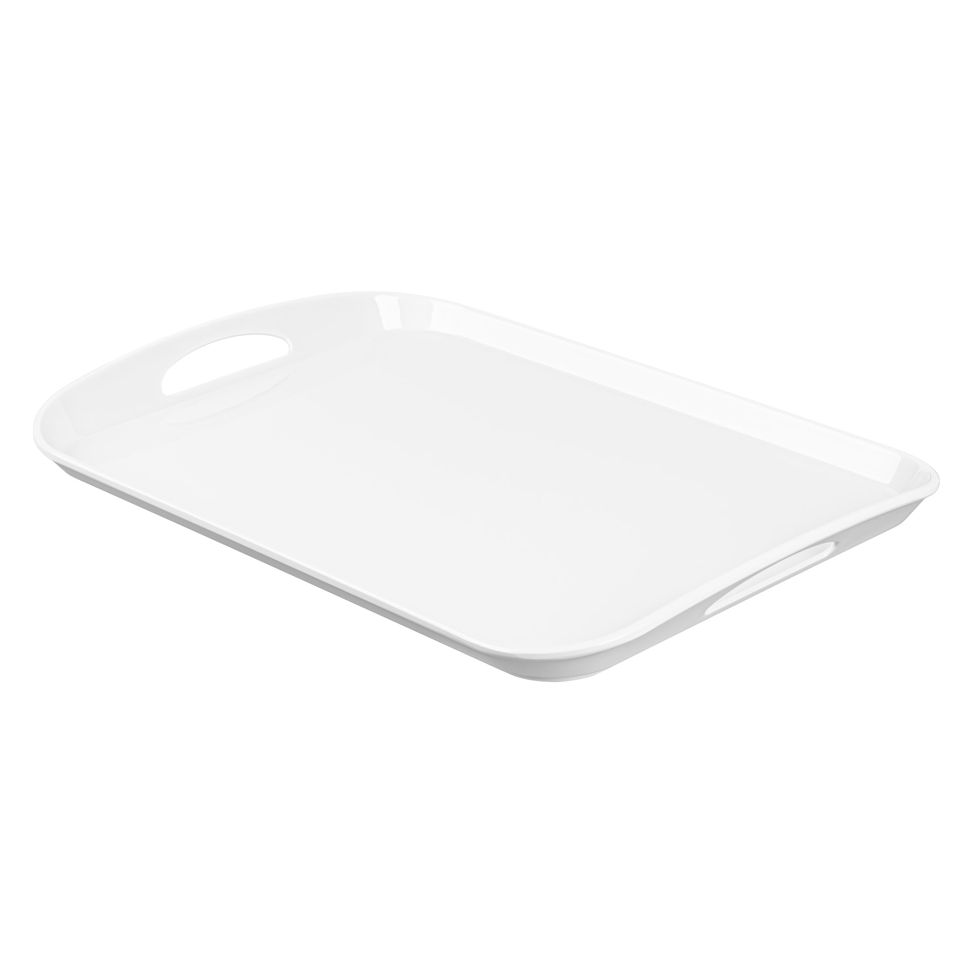 restaurantware Voga Rectangle White Melamine Serving Tray - with Handles - 18" x 12 1/2" x 1 3/4" - 1 count box