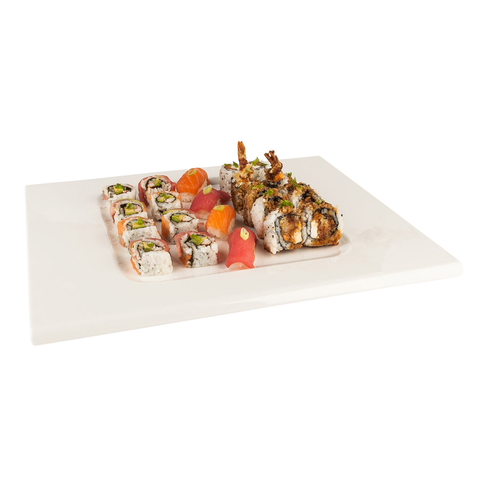 restaurantware Voga Rectangle White Melamine Tray - 16 1/2" x 13 1/2" x 1/2" - 2 count box