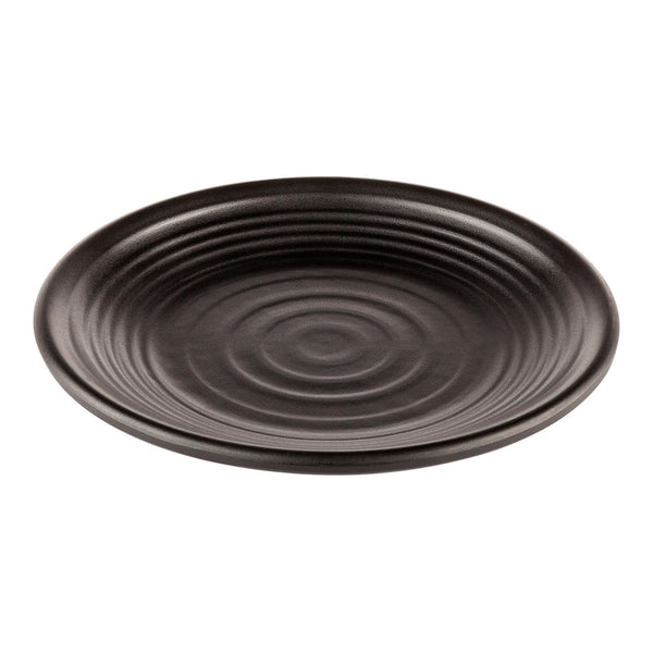 Restaurantware Voga Round Black Melamine Large Plate - Japonais Black Stone - 12" X 12" X 1 1/4" - 10 Count Box