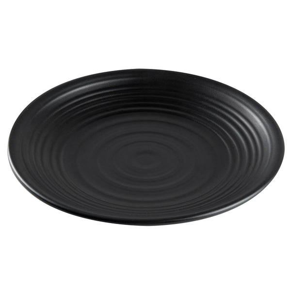 Restaurantware Voga Round Black Melamine Medium Plate - Japonais Black Stone - 10" X 10" X 1 1/4" - 10 Count Box