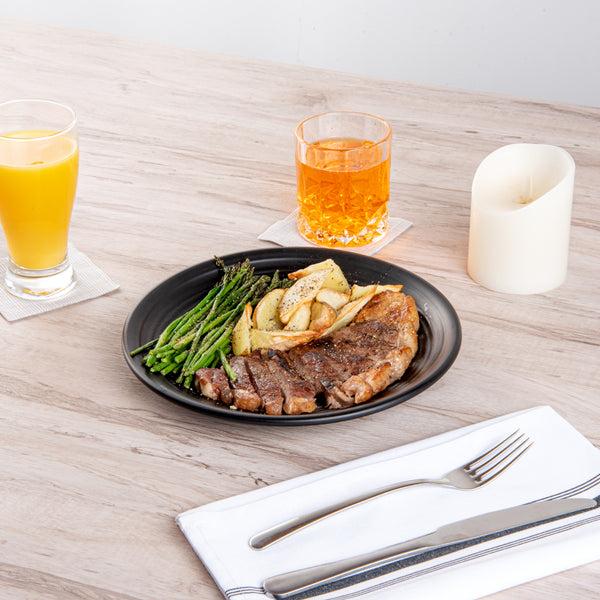 Restaurantware Voga Round Black Melamine Medium Plate - Japonais Black Stone - 10" X 10" X 1 1/4" - 10 Count Box
