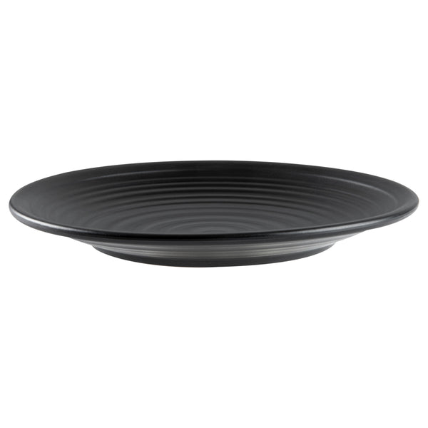 Restaurantware Voga Round Black Melamine Medium Plate - Japonais Black Stone - 10" X 10" X 1 1/4" - 10 Count Box