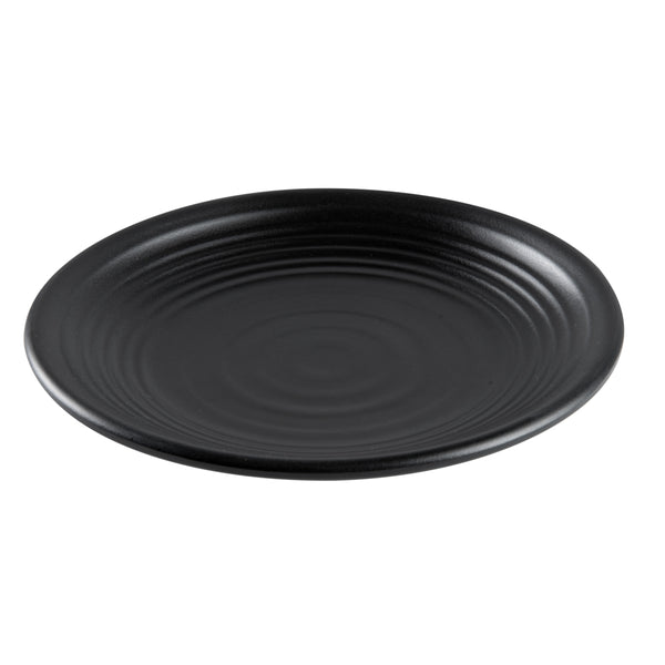 Restaurantware Voga Round Black Melamine Small Plate - Japonais Black Stone - 8" X 8" X 1" - 10 Count Box