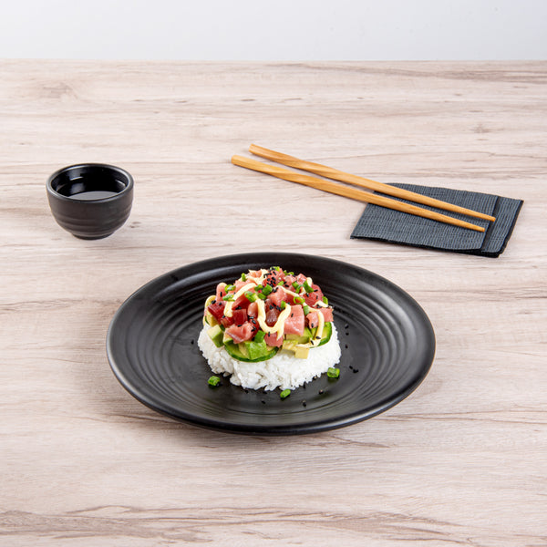 Restaurantware Voga Round Black Melamine Small Plate - Japonais Black Stone - 8" X 8" X 1" - 10 Count Box